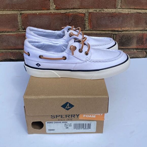 Sperry Bahama II Oxford SHIRT White Canvas Boat Shoe Size 5 NEW - Picture 8 of 9